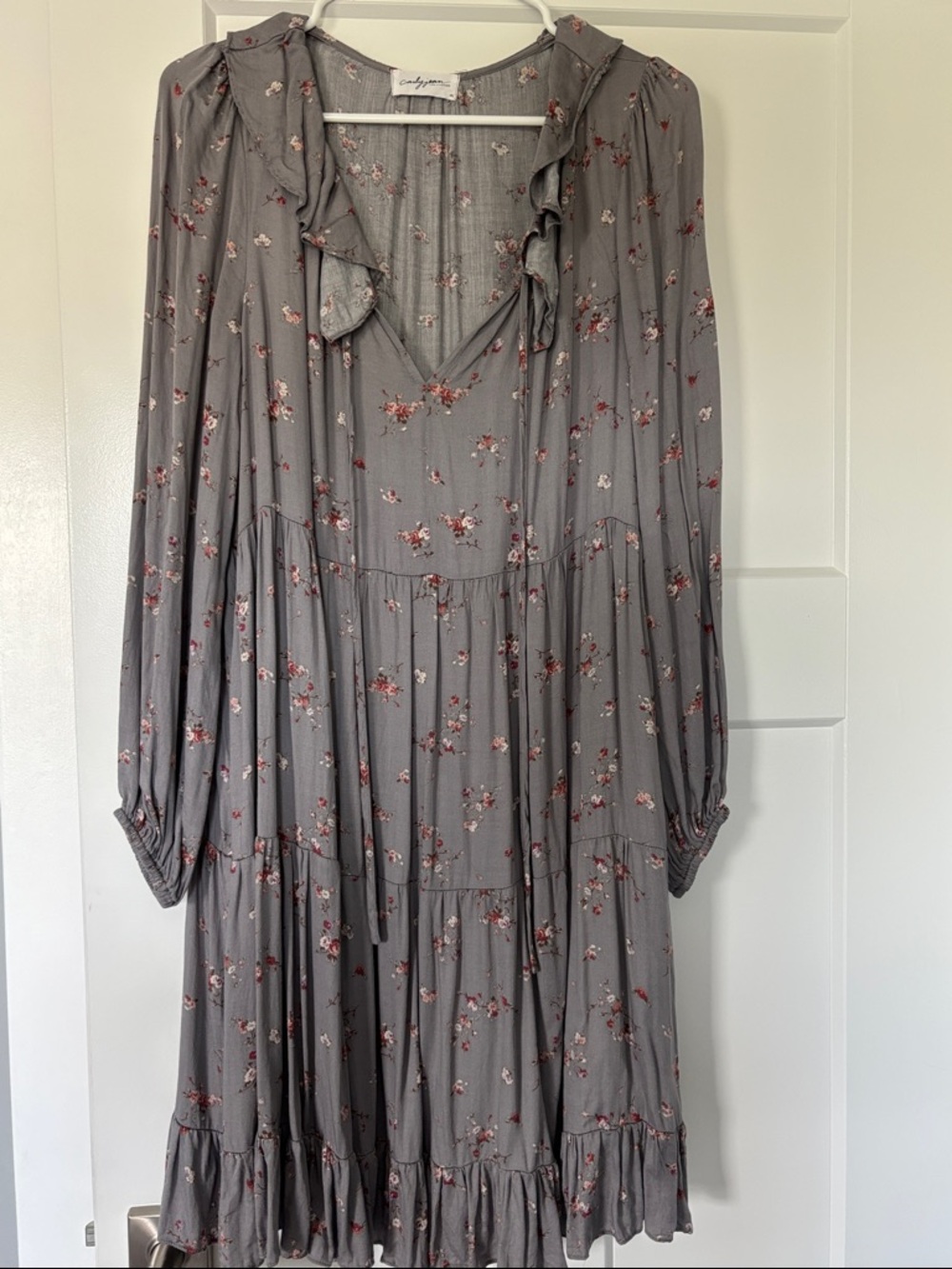 CJLA Women's Floral Ruffle Tiered Long-Sleeve Dress - Gray